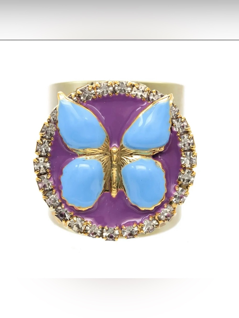 TOVA Gold Butterfly Statement Ring - Blue & Purple With clear crystals.